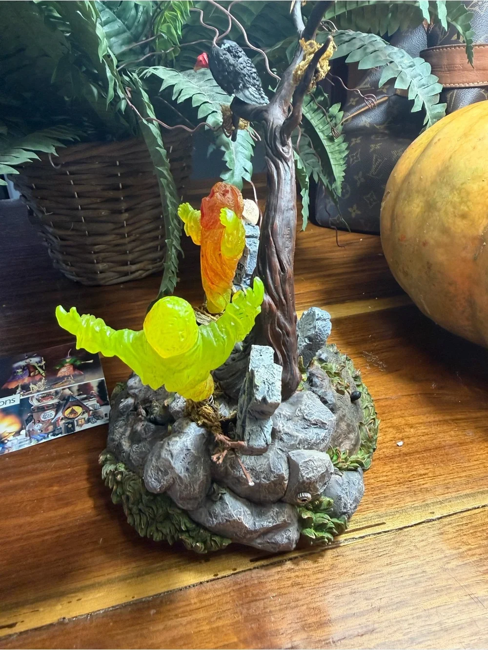 Department 56 Neon Ghost Tree Figurine in Orange & Lime Green